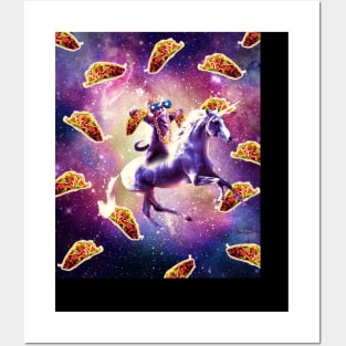 Thug Space Cat On Unicorn With Taco Posters and Art